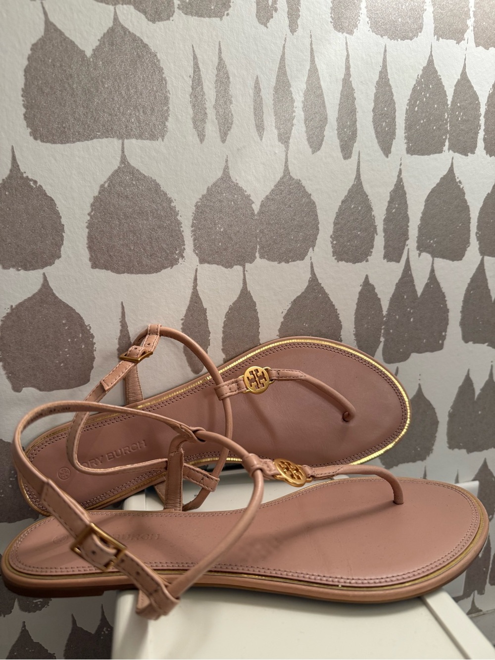 Tory Burch Pink Leather Logo Sandals